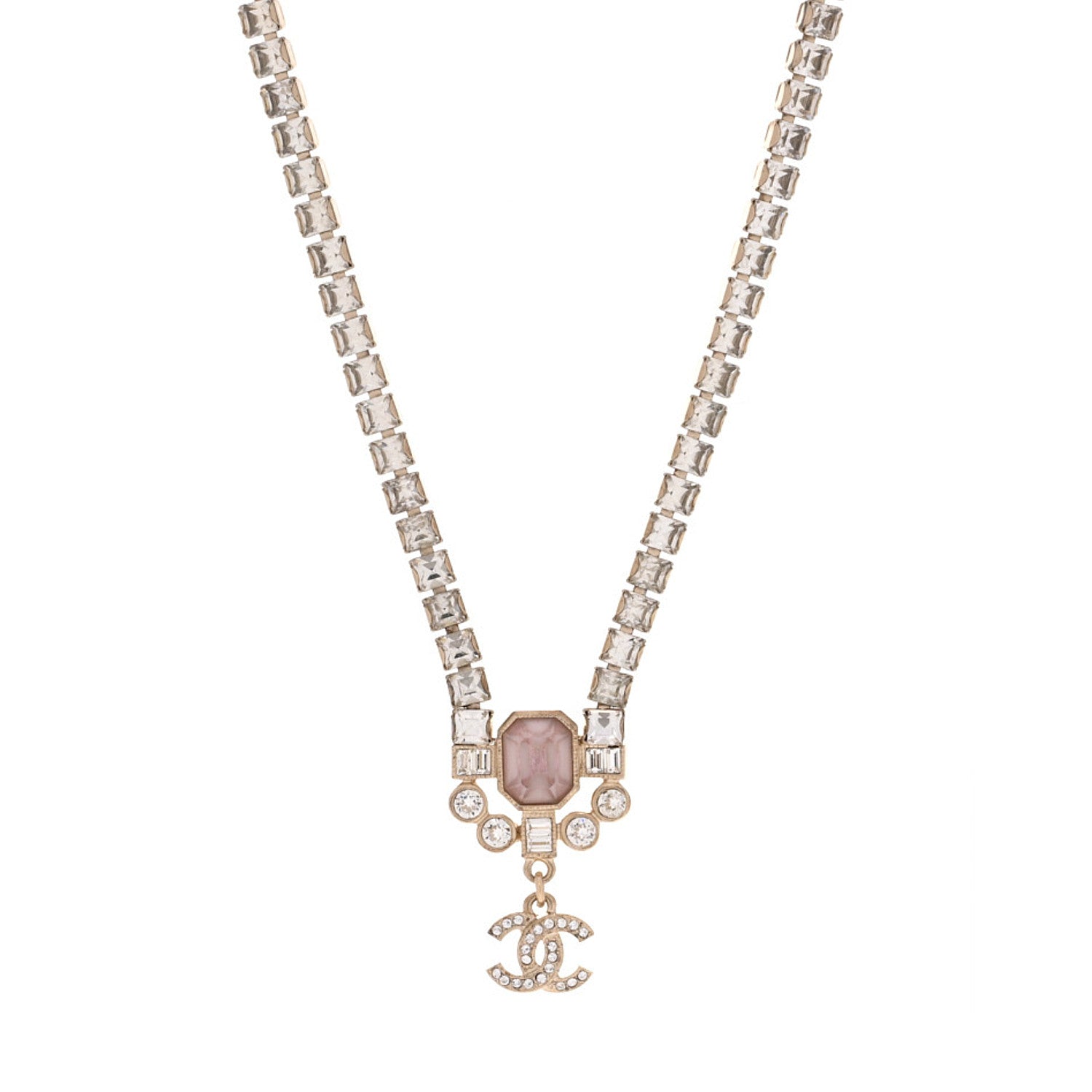 Crystal CC Pendant Choker Gold Pink