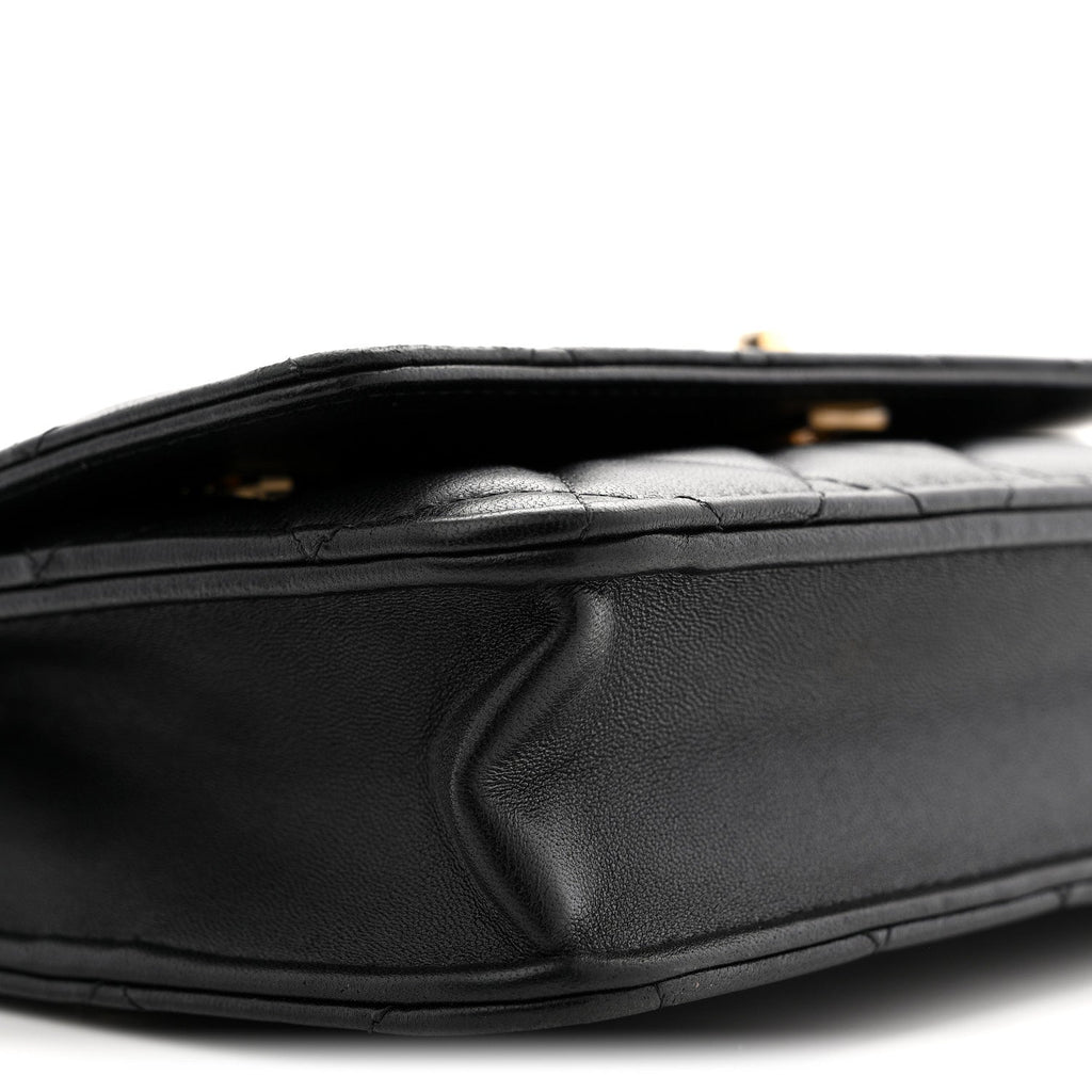 Chanel Lambskin Quilted Sweet Camellia Wallet On Chain WOC Black
