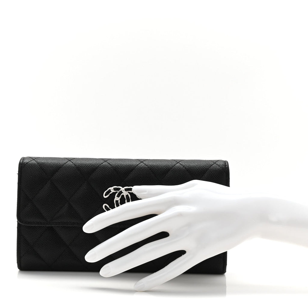 Caviar Quilted Chanel 19 Flap Wallet Black White