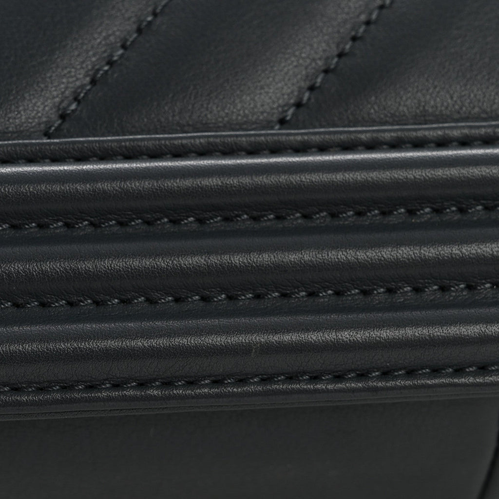 Chanel Calfskin Chevron Quilted New Medium Boy Flap Dark Navy Blue