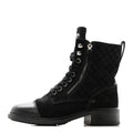 Chanel Suede Calfskin Quilted Lace Up Boots 38 Black