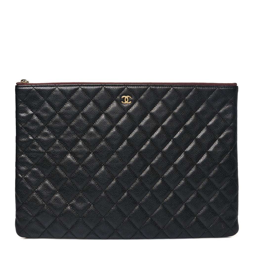 Caviar Quilted Large Cosmetic Case Black