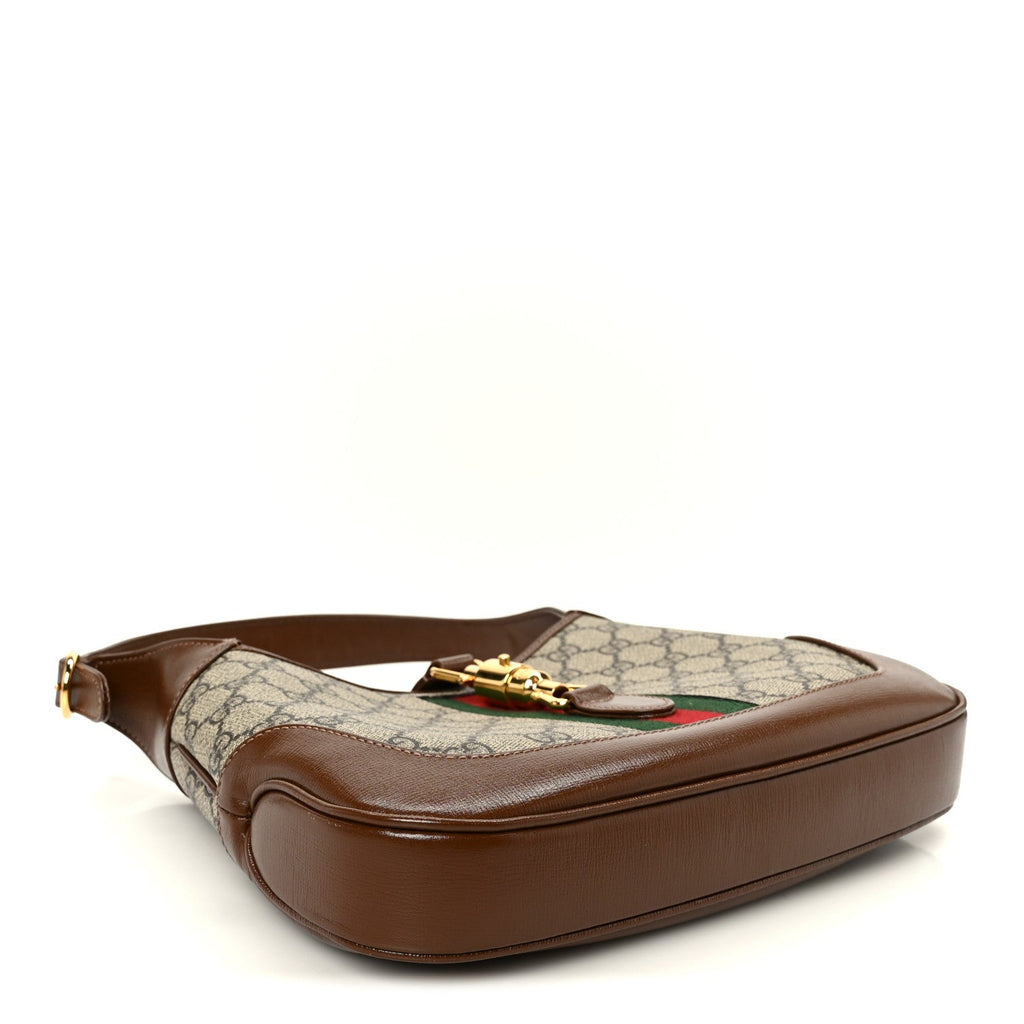 Gucci GG Supreme Monogram Azalea Calfskin Web Small Jackie 1961 Hobo Beige Ebony Brown Sugar