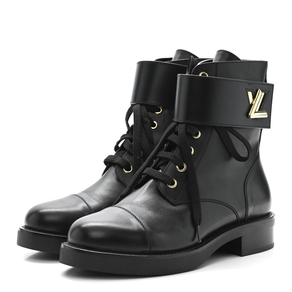 Louis Vuitton Calfskin Wonderland Flat Ranger Boots 37 Black