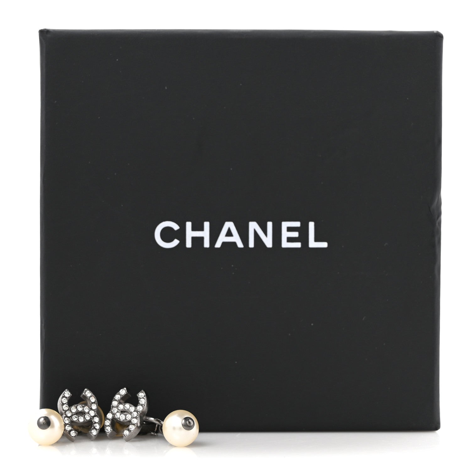 Pearl Crystal CC Drop Clip On Earrings Silver
