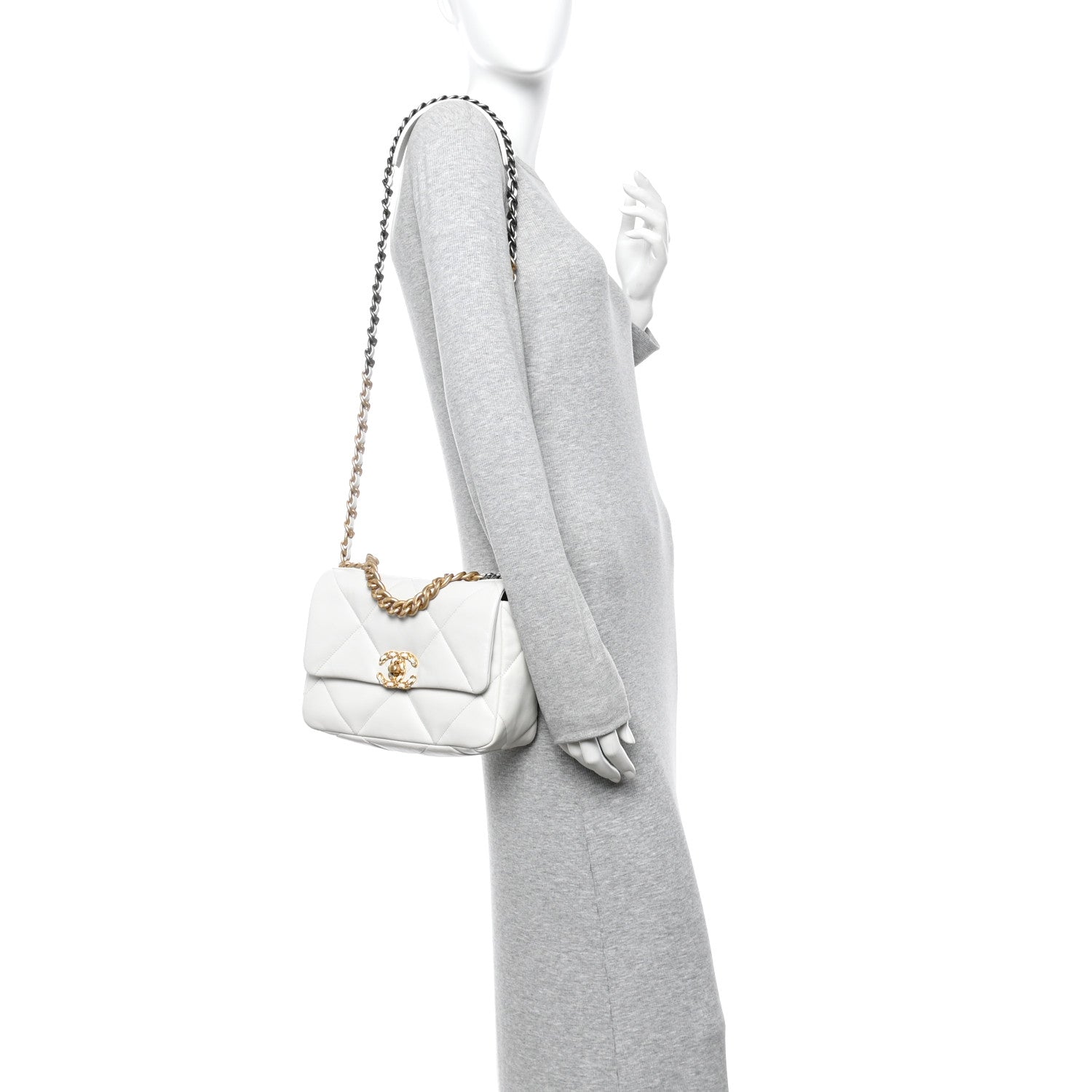 Chanel Goatskin Quilted Medium Chanel 19 Flap White