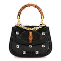 Gucci Sequin Lizard Embossed GG Mini Bamboo 1947 Top Handle Chain Bag Black White