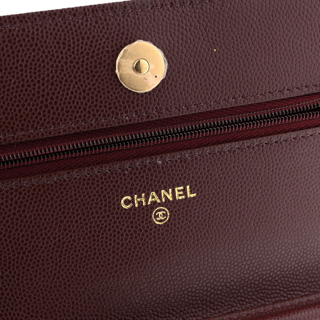Chanel Shiny Caviar Quilted Strass Wallet On Chain WOC Bordeaux