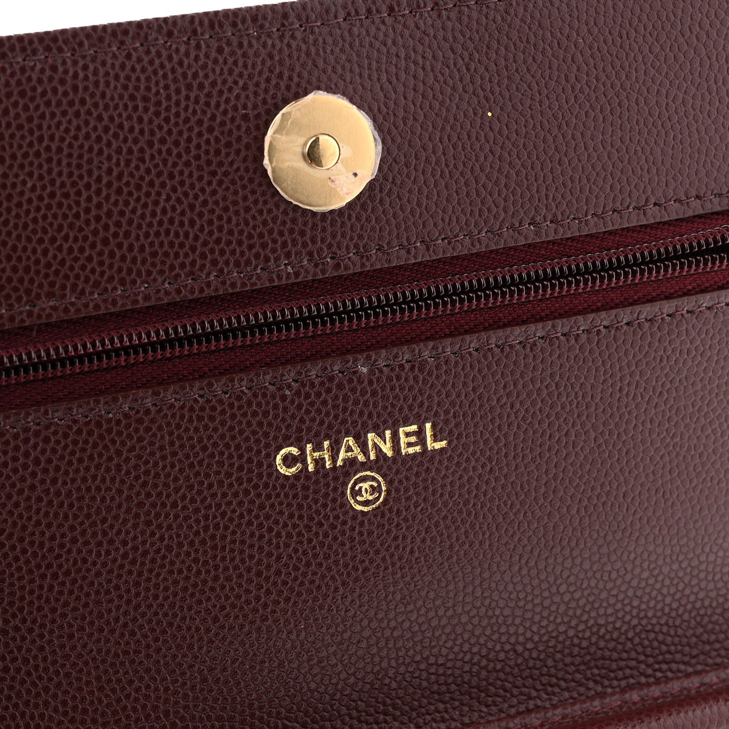 Chanel Shiny Caviar Quilted Strass Wallet On Chain WOC Bordeaux