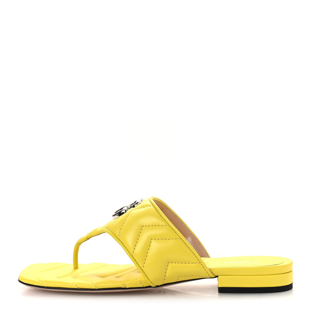 Gucci Nappa Charlotte Double G Marmont Thong Sandals 37.5 Acid Lime