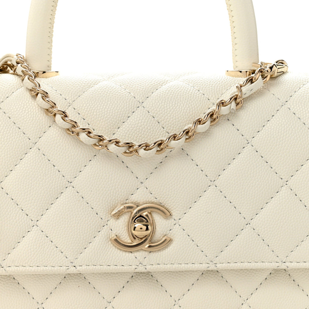 Chanel Caviar Quilted Mini Coco Handle Flap White