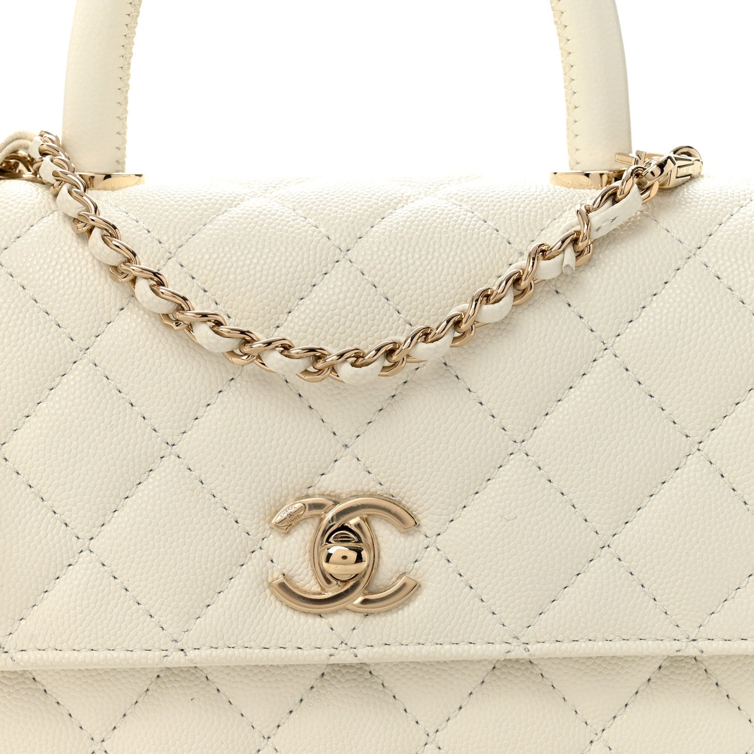 Chanel Caviar Quilted Mini Coco Handle Flap White