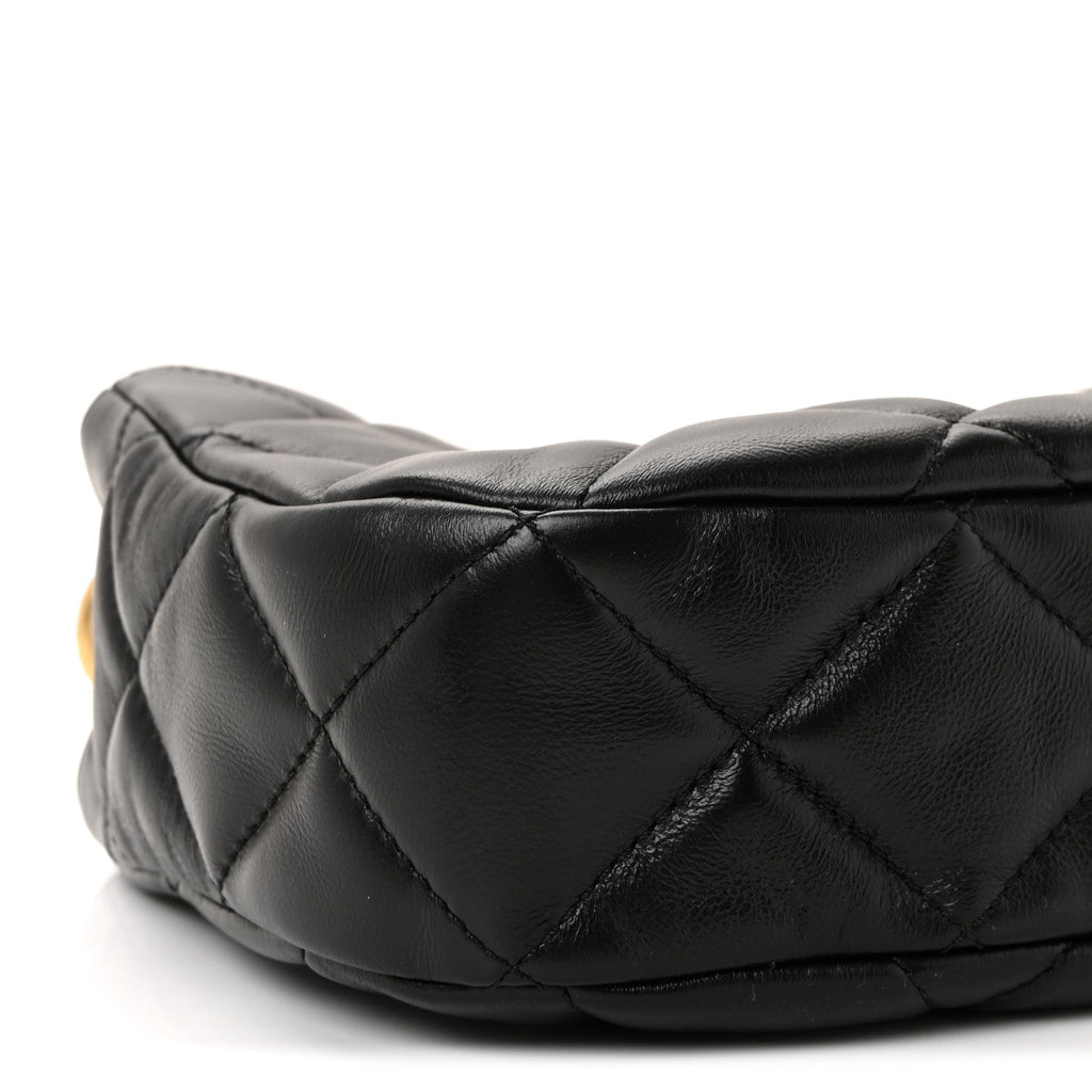 Chanel Lambskin Quilted Small Chain Hobo Black