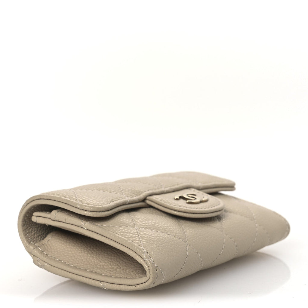 Caviar Quilted Flap Card Holder Wallet Beige
