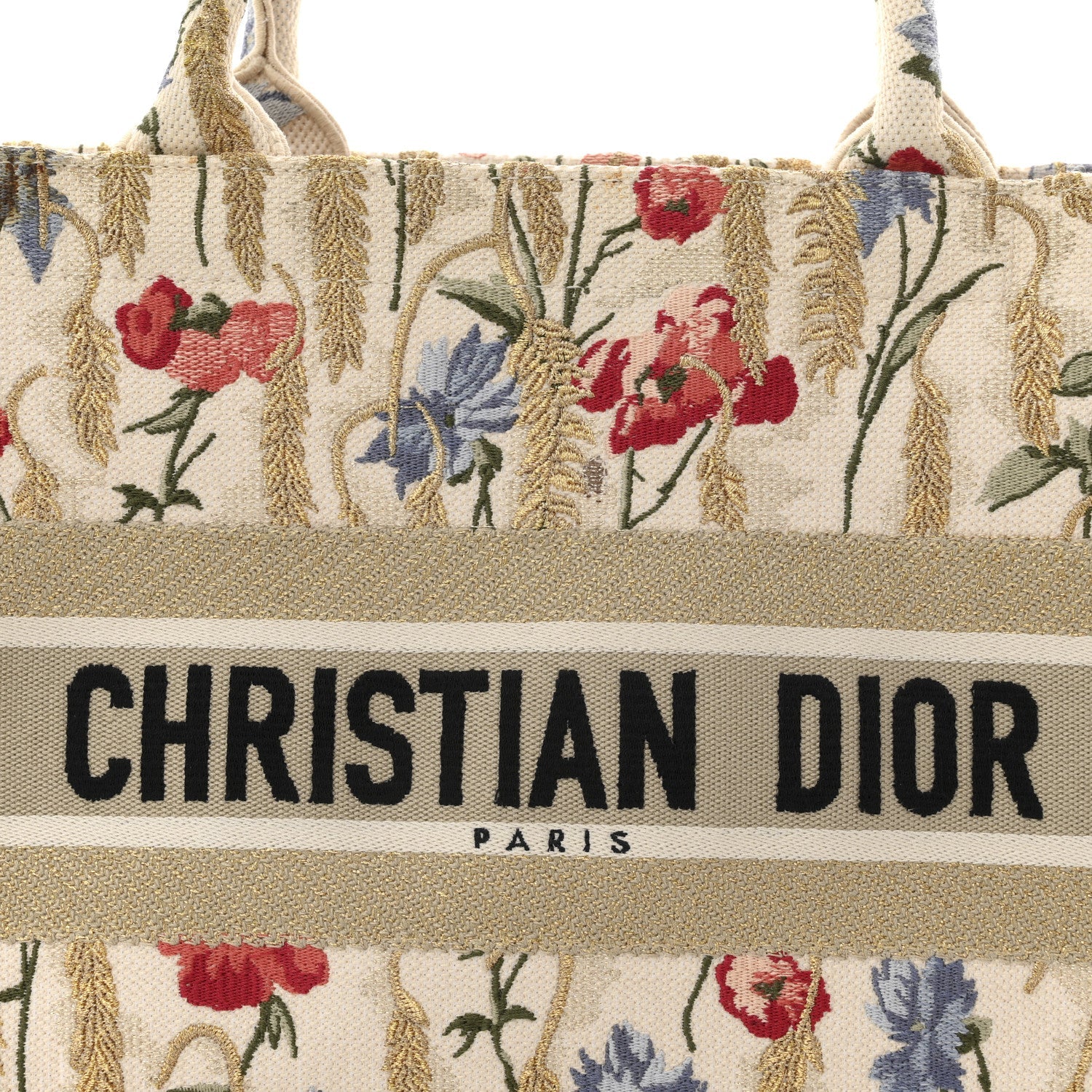 Christian Dior Canvas Embroidered Medium Hibiscus Book Tote Beige Multicolor