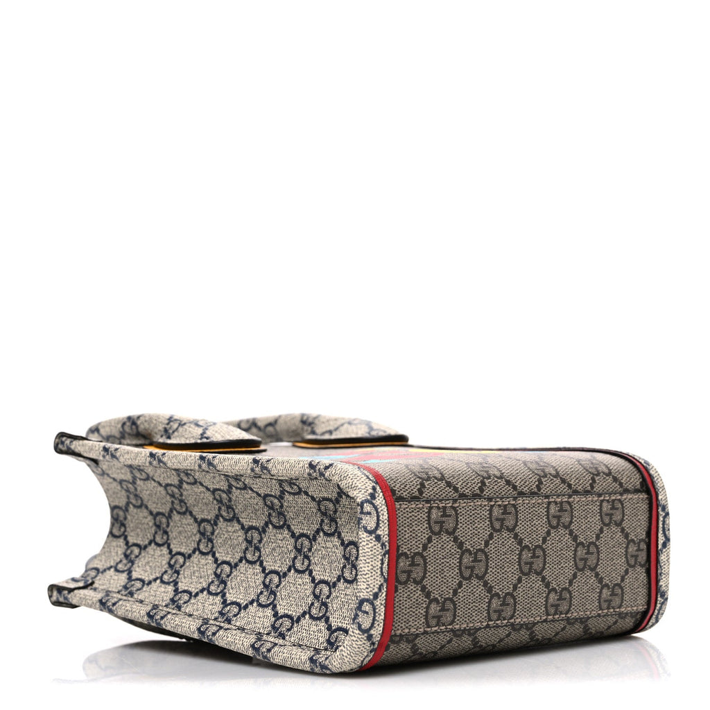 Gucci GG Supreme Monogram Exquisite Mini Vertical Tote Beige Ebony Blue Crop Live Red