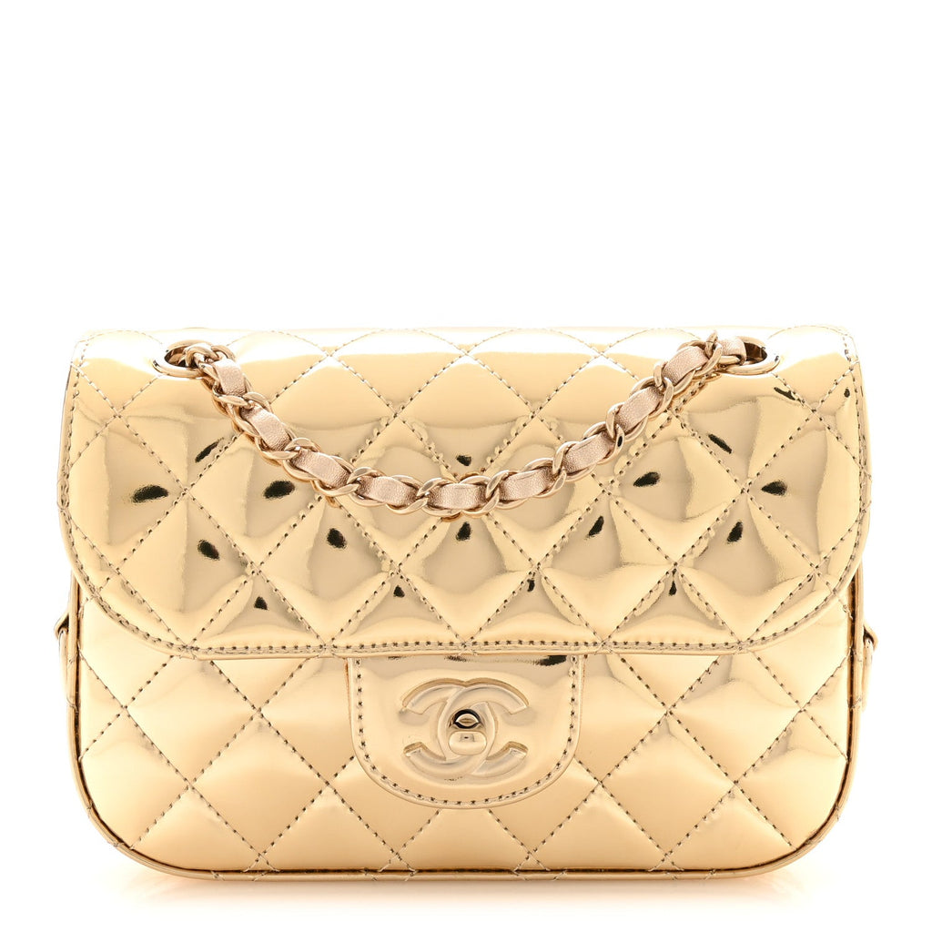 Chanel Mirror Calfskin Metallic Calfskin Quilted Hollywood Boulevard Mini Flap Gold