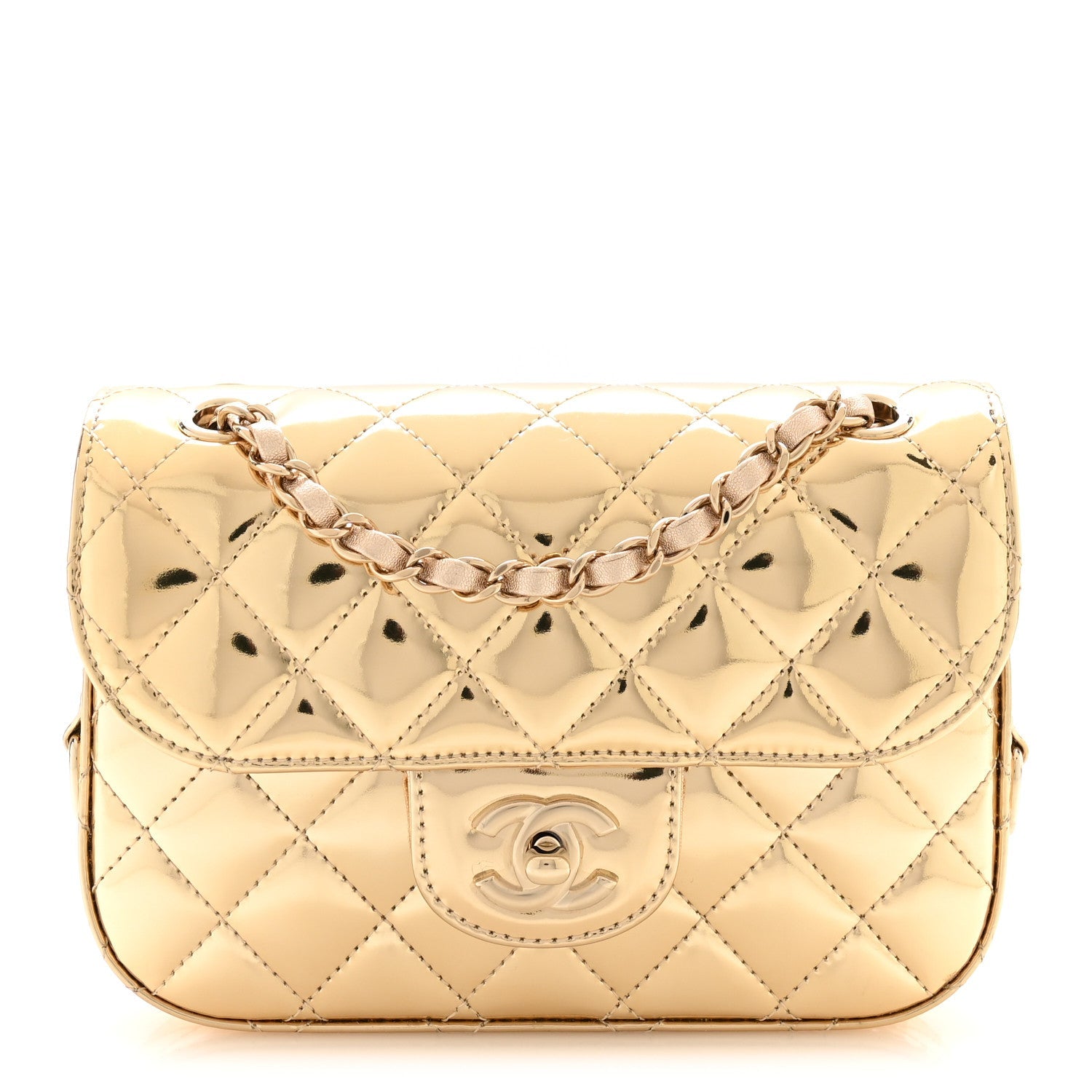 Chanel Mirror Calfskin Metallic Calfskin Quilted Hollywood Boulevard Mini Flap Gold