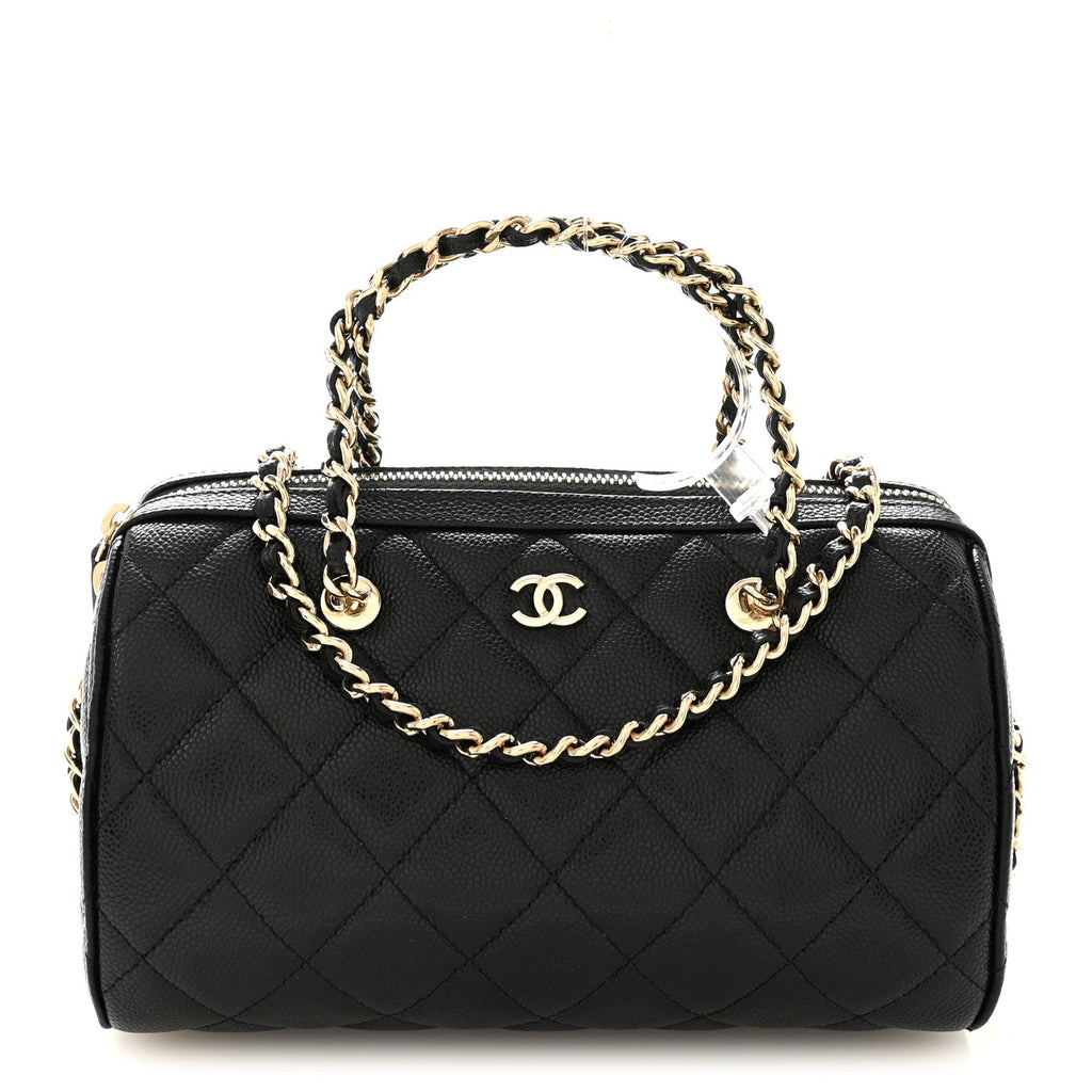Chanel Caviar Quilted Barrel Clutch With Chain Black