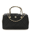 Chanel Caviar Quilted Barrel Clutch With Chain Black