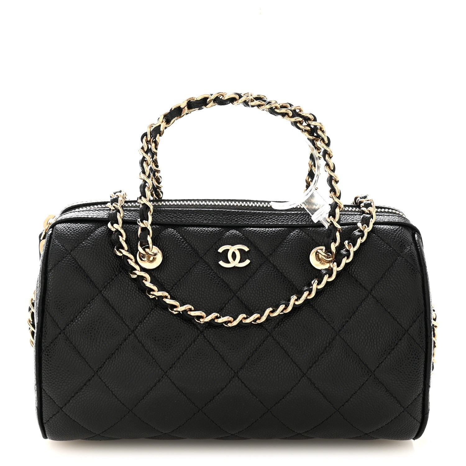 Chanel Caviar Quilted Barrel Clutch With Chain Black