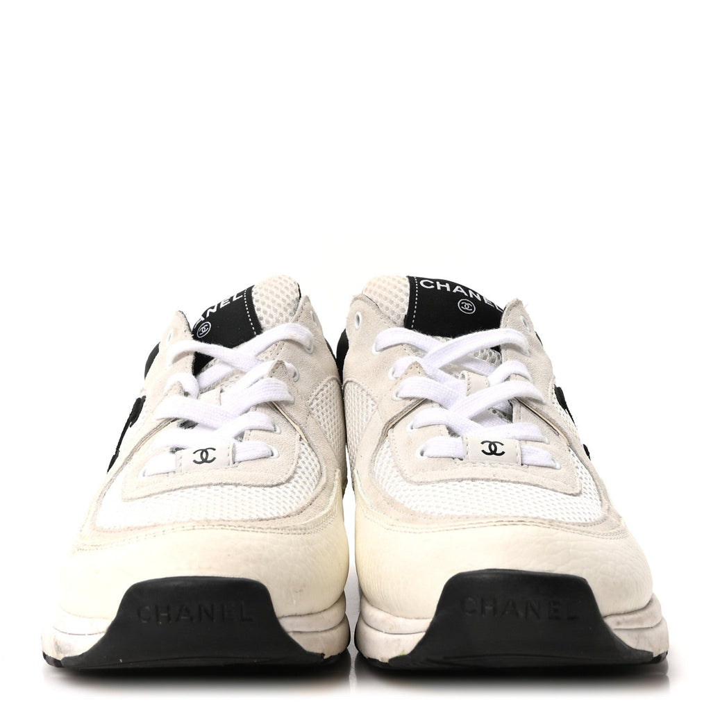 Mesh Suede Grained Calfskin Womens CC Sneakers 39 White Black