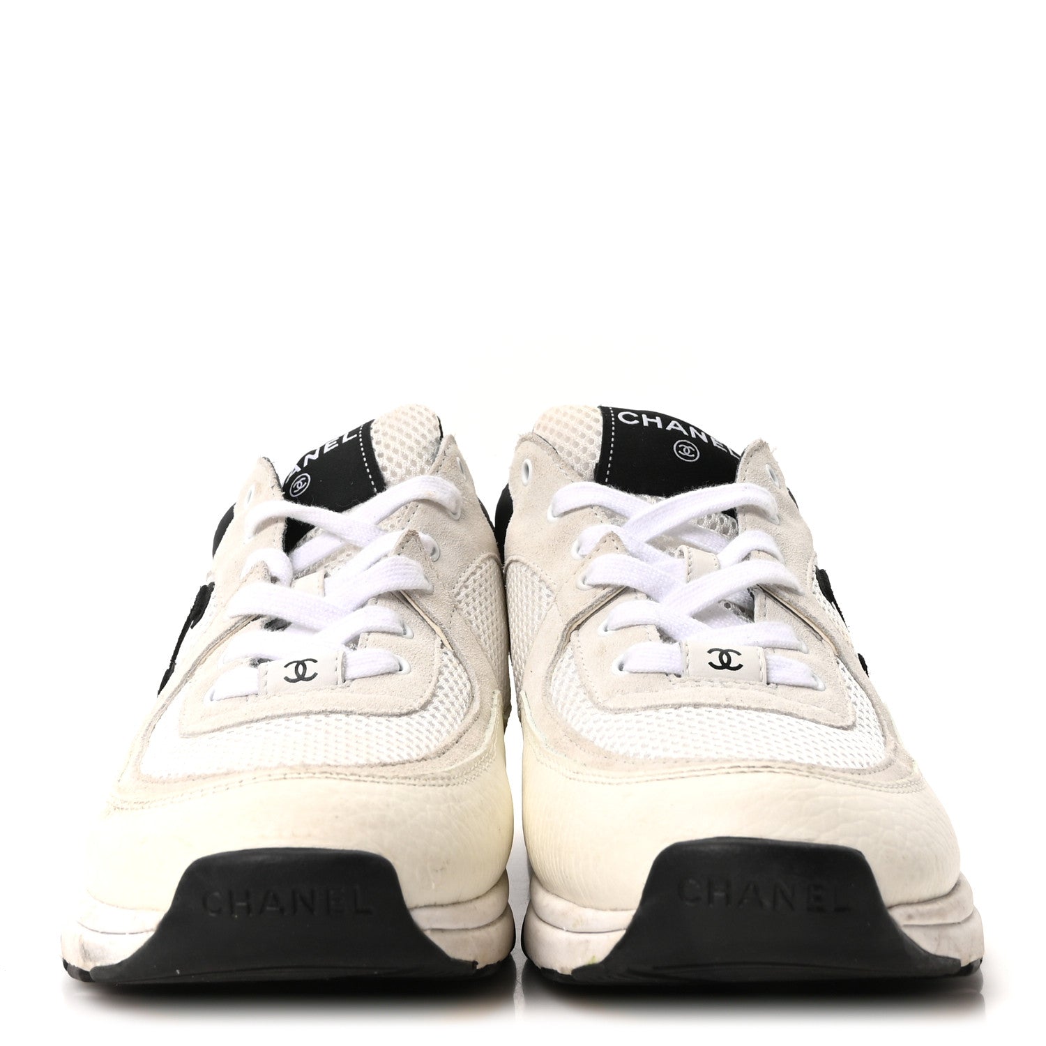 Mesh Suede Grained Calfskin Womens CC Sneakers 39 White Black