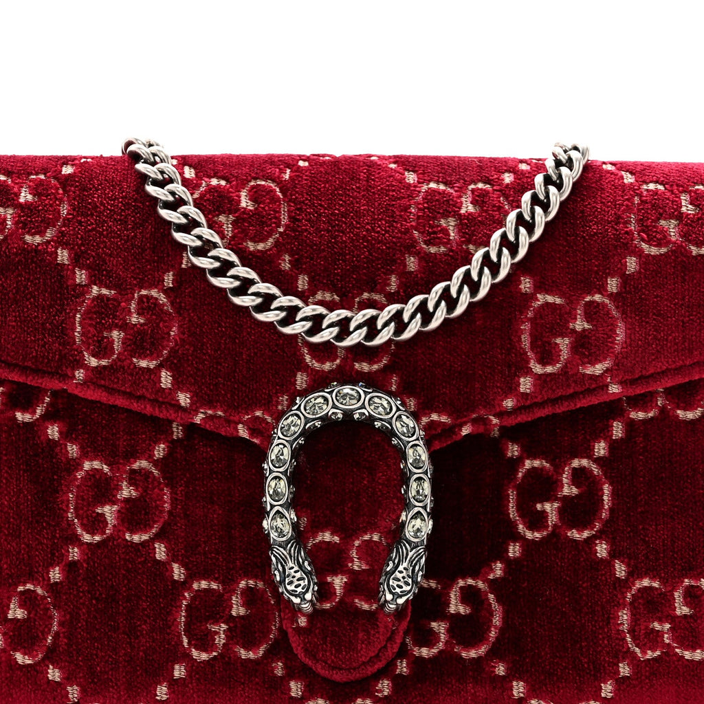 Gucci Velvet GG Monogram Mini Dionysus Chain Wallet Red Cipria