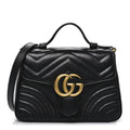Gucci Calfskin Matelasse Mini GG Marmont Top Handle Shoulder Bag Black