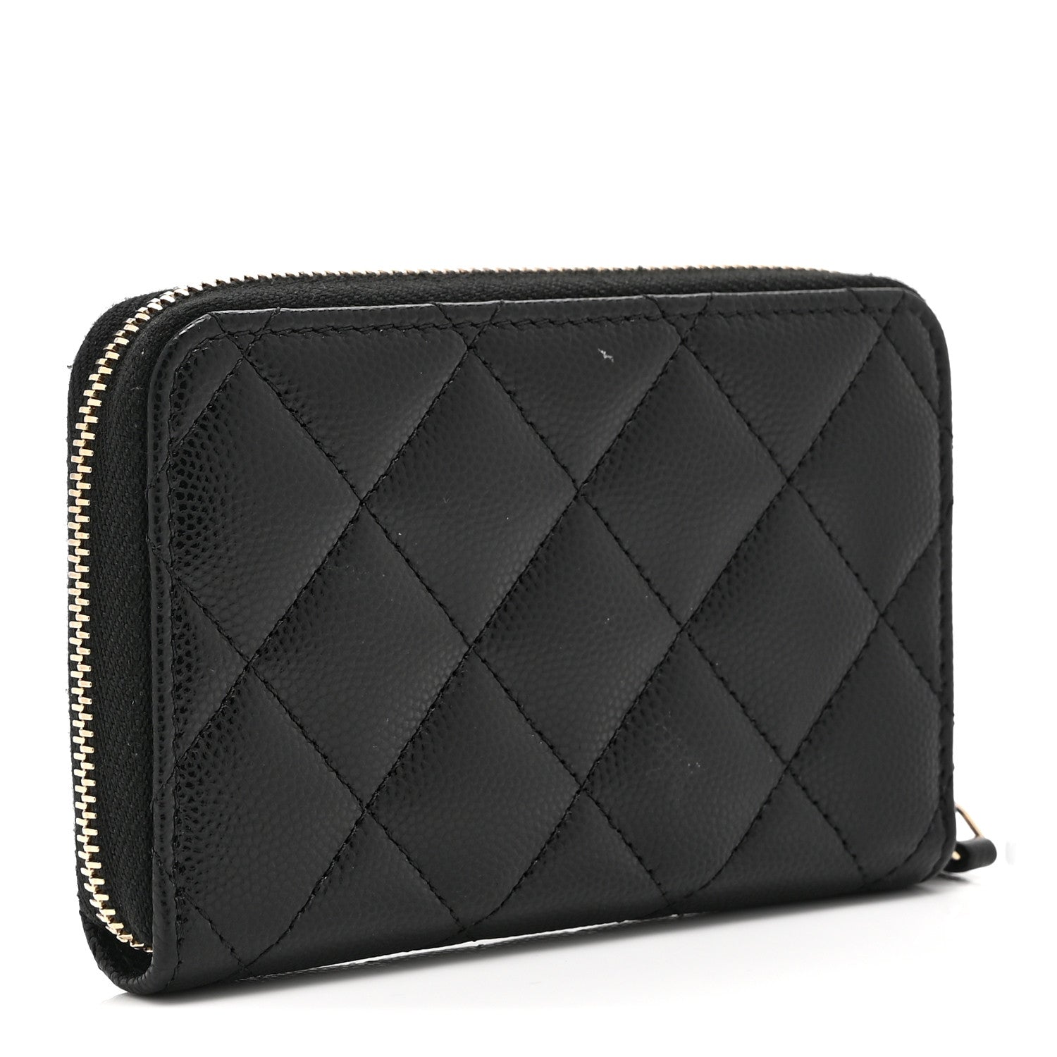 Caviar Quilted Crystal Zip Around Coin Purse Wallet Black