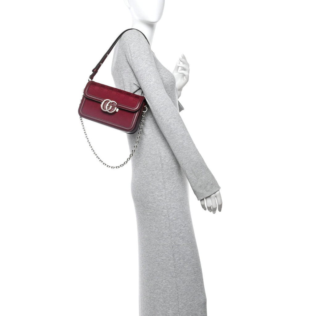 Gucci Crepe Wool Silk GG Monogram Go Small Shoulder Bag Rosso Ancora