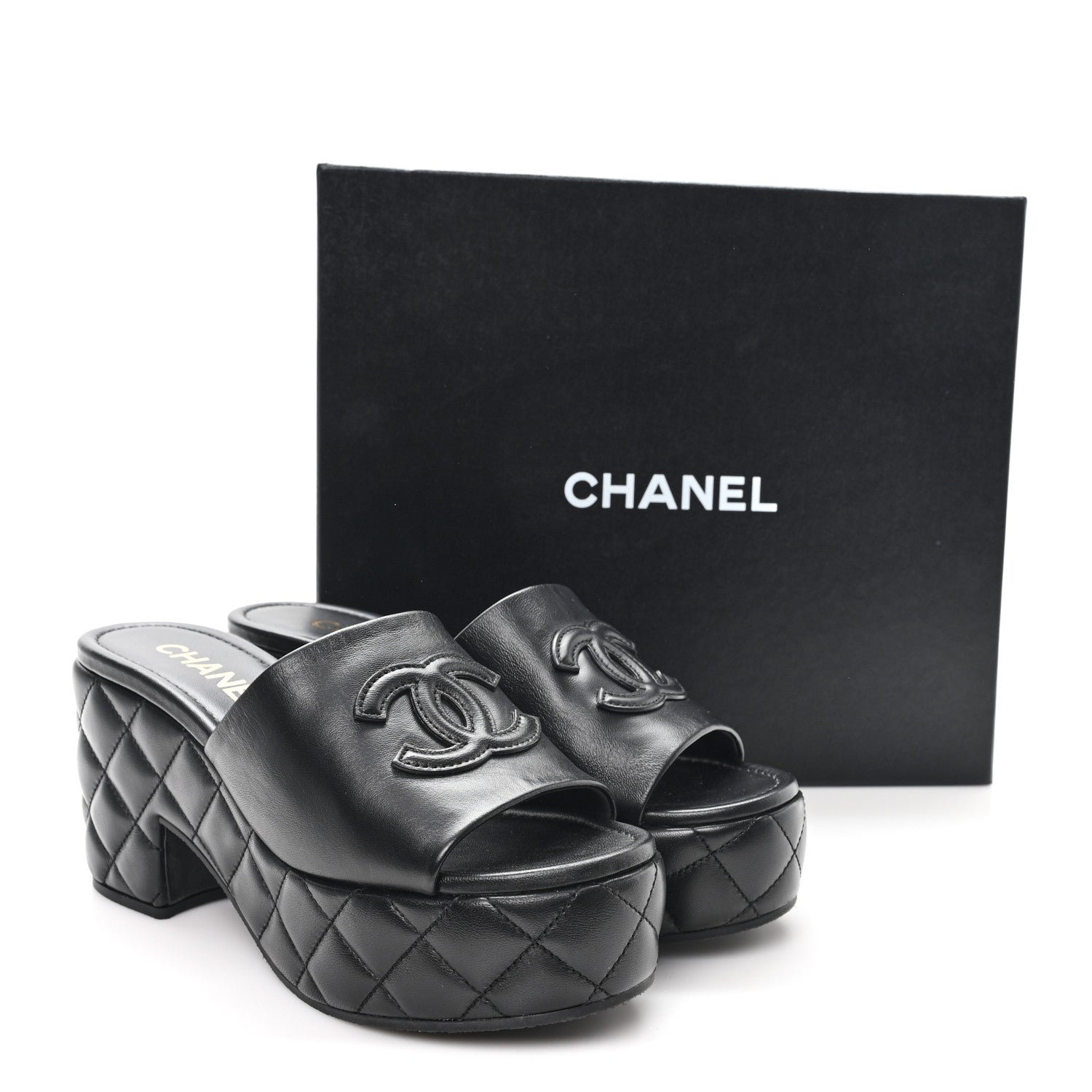 Lambskin Quilted CC Platform Mules 41 Black