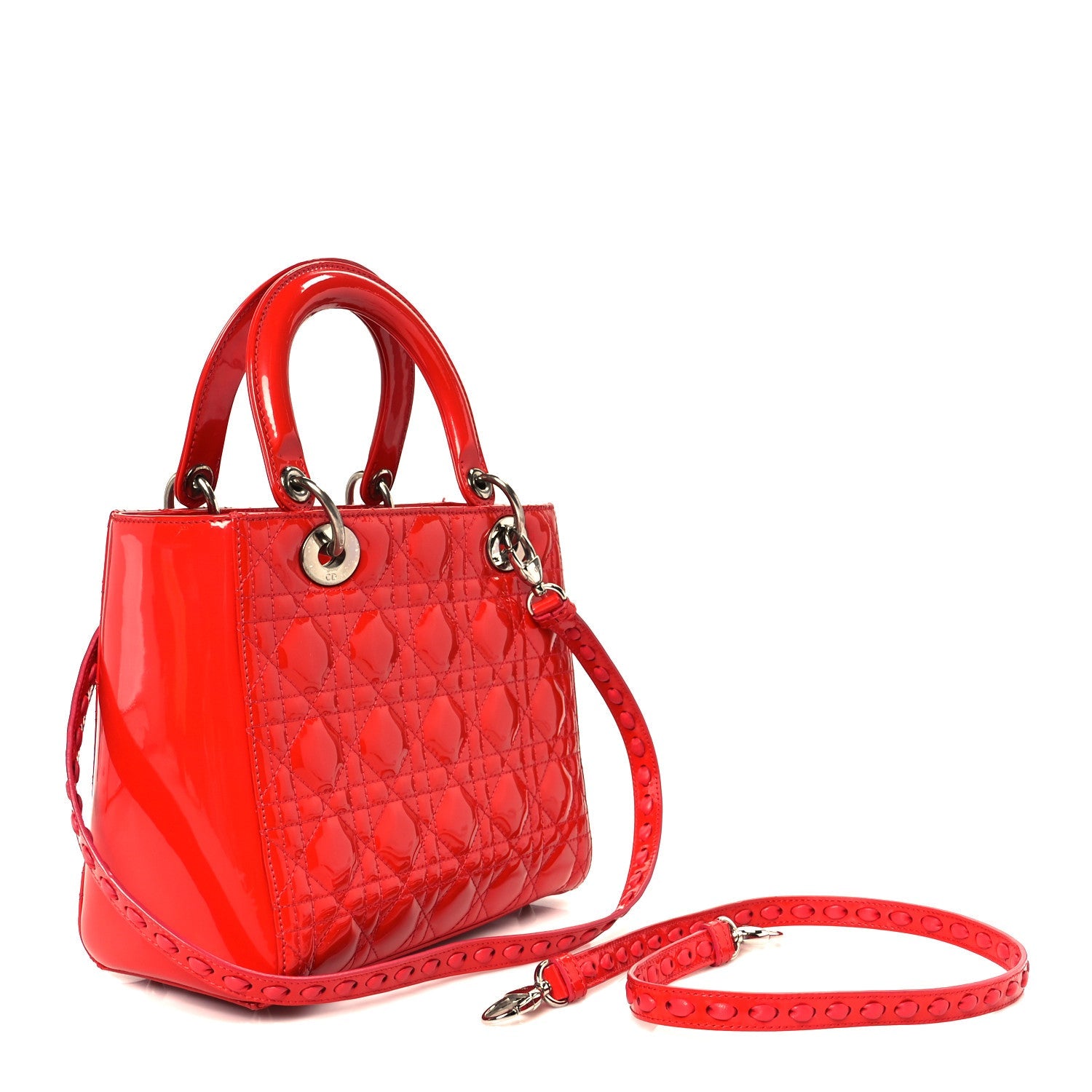 Christian Dior Patent Cannage Whipstitch Medium Lady Dior Red