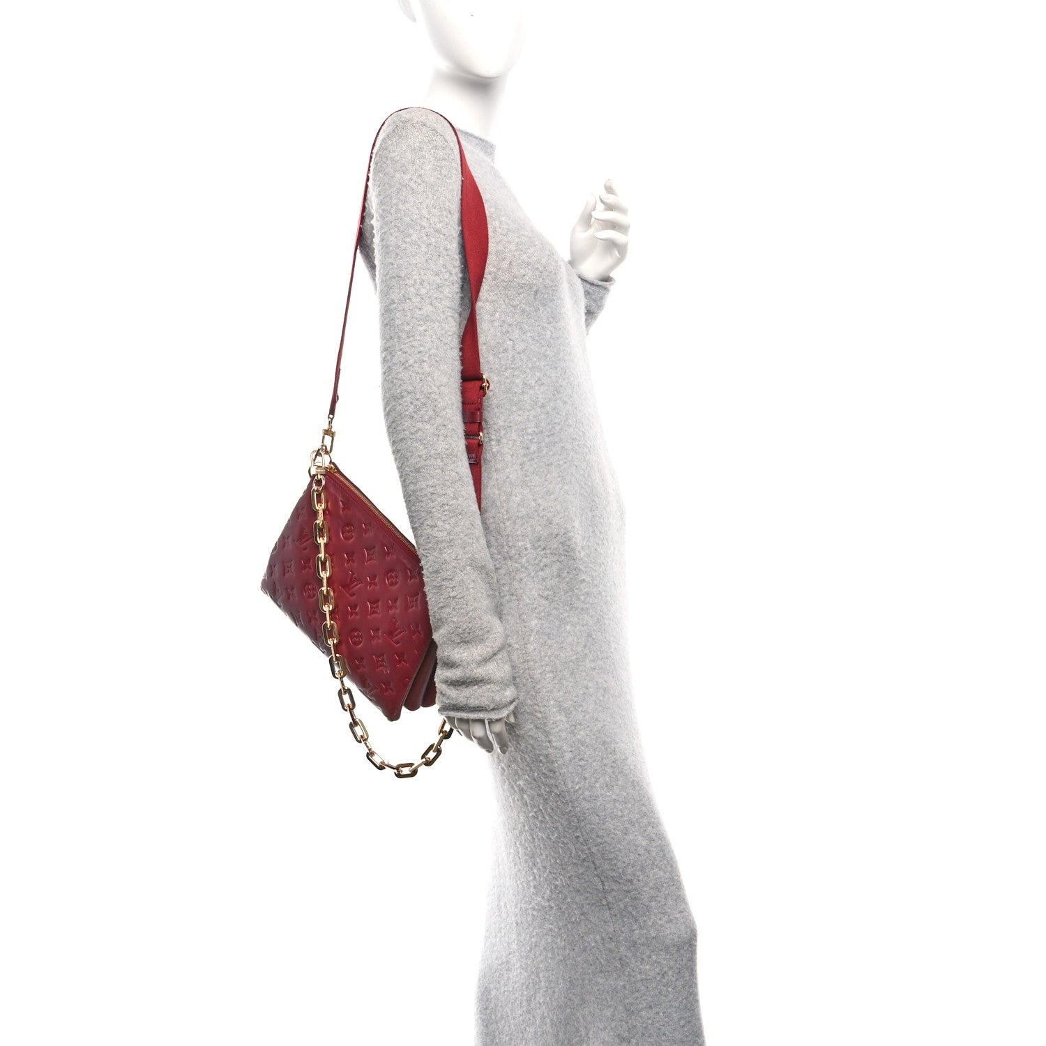 Louis Vuitton Lambskin Embossed Monogram Coussin PM Wine
