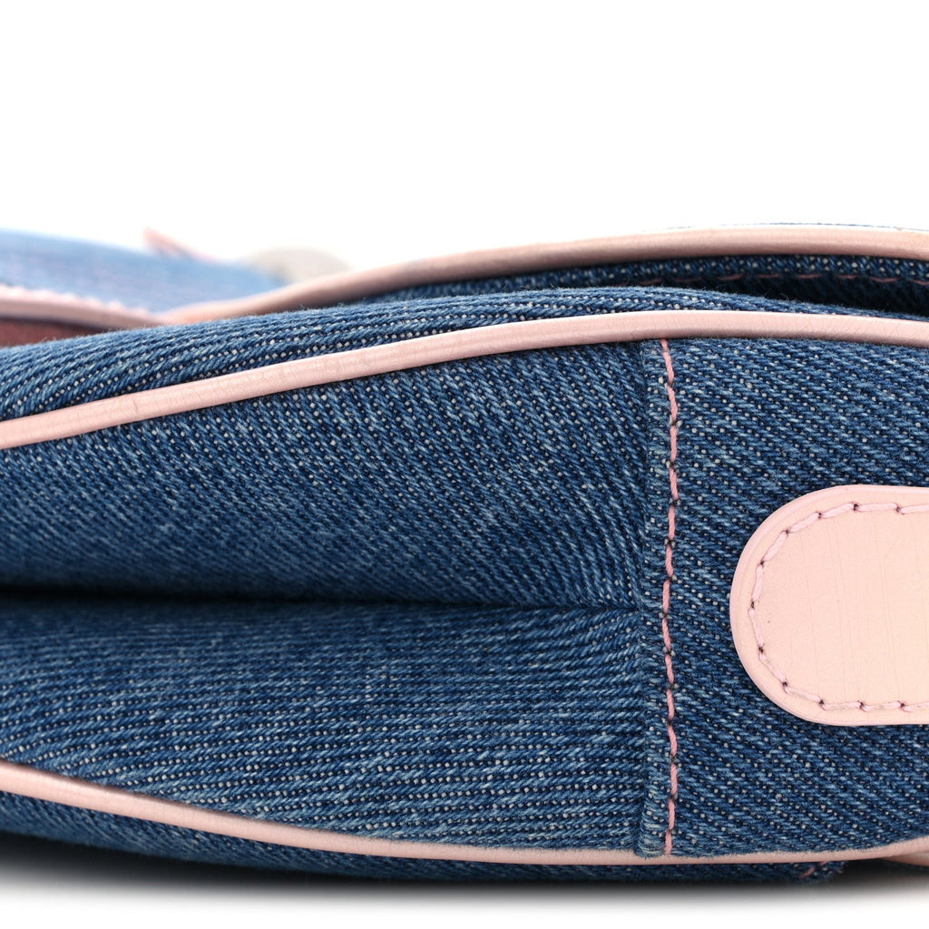 Christian Dior Patent Denim Jeans Saddle Bag Blue Pink