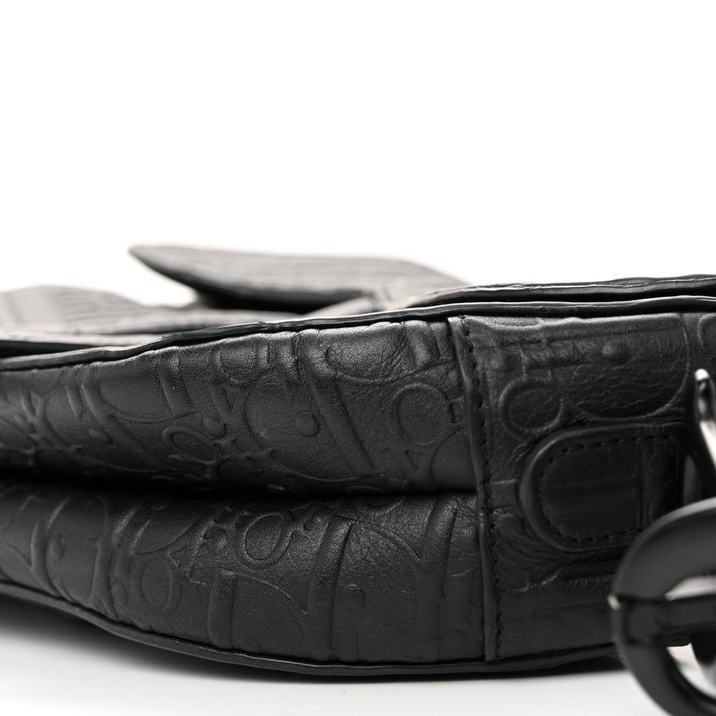 Christian Dior Calfskin Embossed Oblique Saddle Bag Black