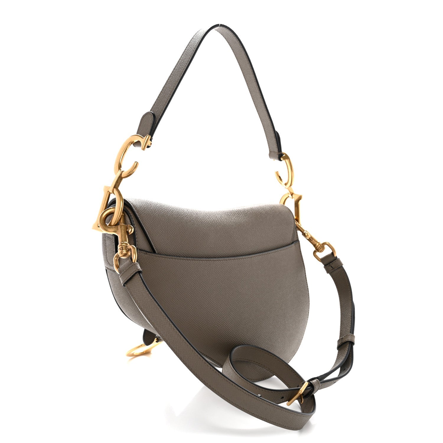 Christian Dior Grained Calfskin Saddle Bag With Strap Clay Green