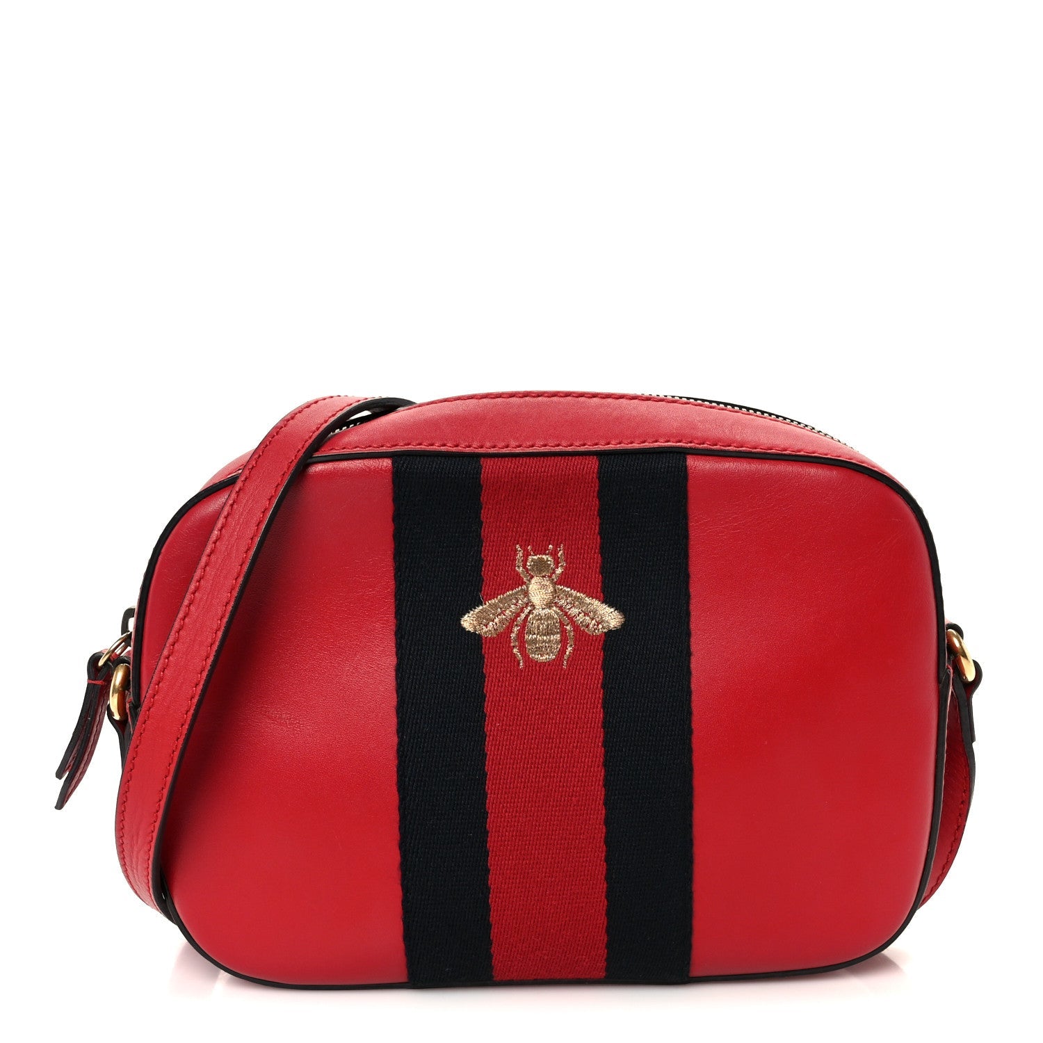 Gucci Calfskin Web Small Webby Bee Shoulder Bag Red