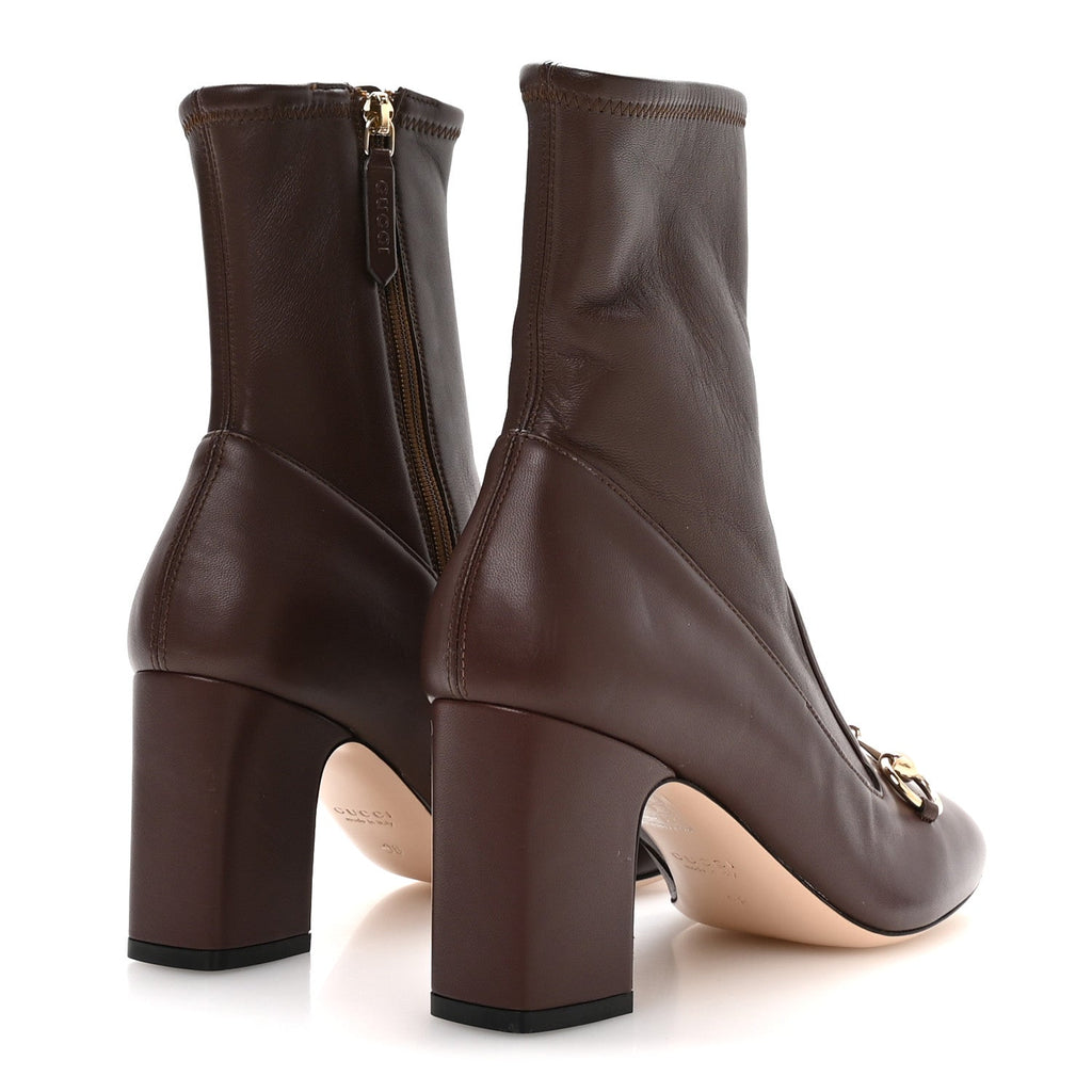 Gucci Nappa Horsebit Ankle Boots 38 New Chocolate