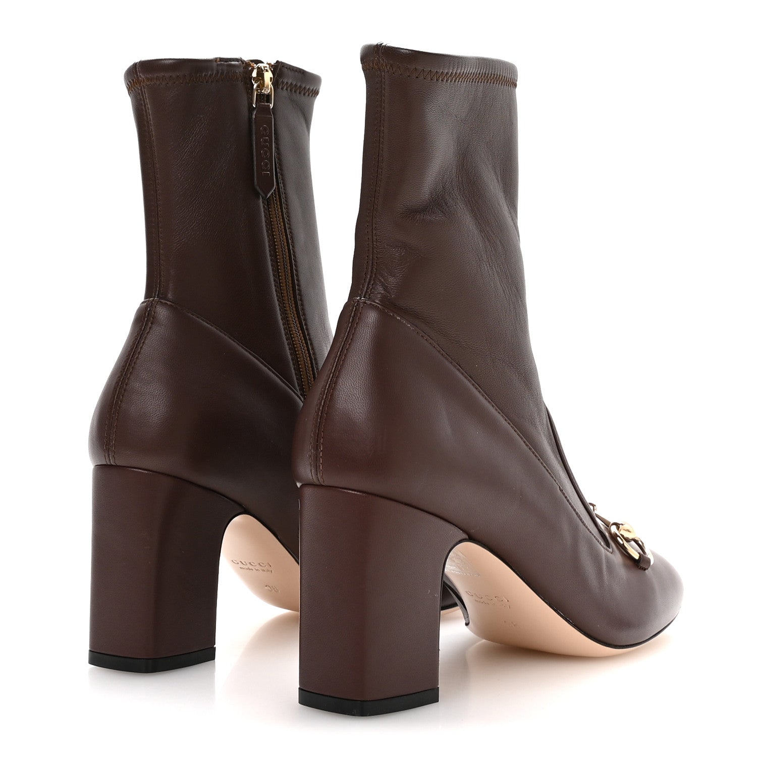 Gucci Nappa Horsebit Ankle Boots 38 New Chocolate