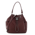 Chanel Deerskin Chevron Medium CC Chain Bucket Drawstring Bag Burgundy