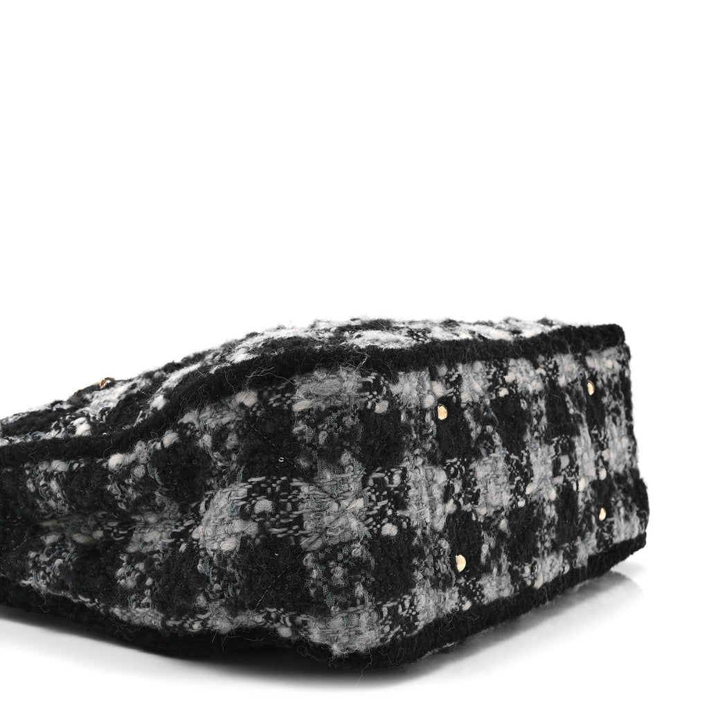 Chanel Tweed Shearling Quilted Lambskin Shopping Tote  Black Grey