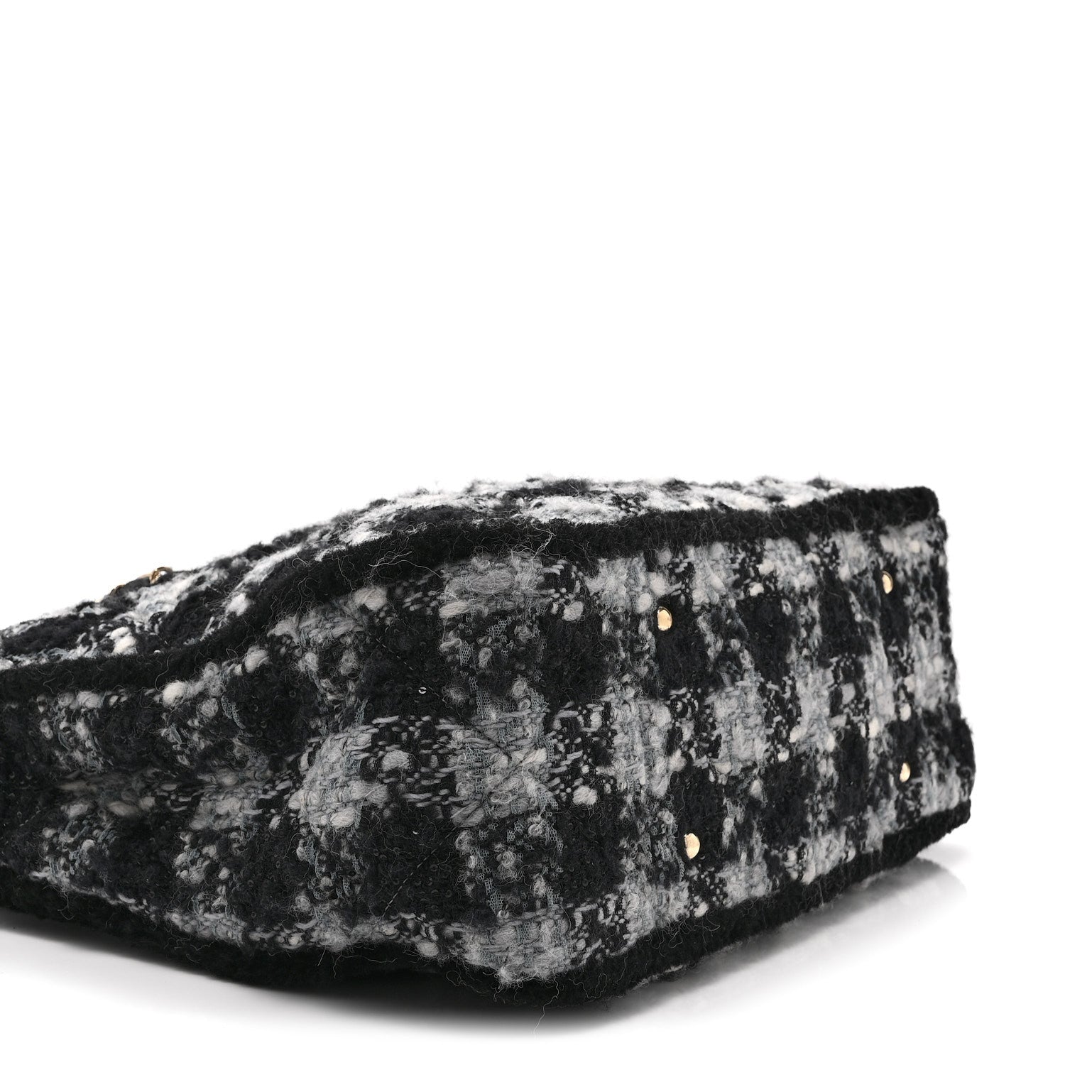 Chanel Tweed Shearling Quilted Lambskin Shopping Tote  Black Grey