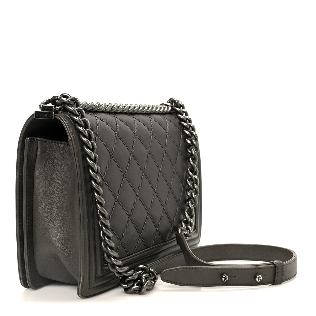 Chanel Calfskin Double Stitch New Medium Boy Flap Grey