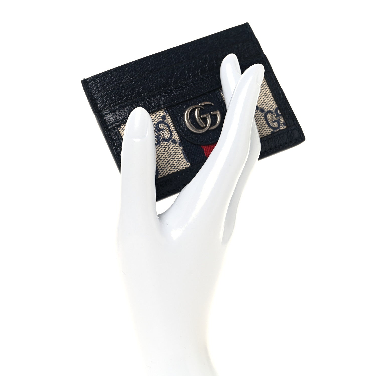 Gucci GG Supreme Monogram Textured Dollar Calfskin Web Ophidia Card Holder Beige Blue