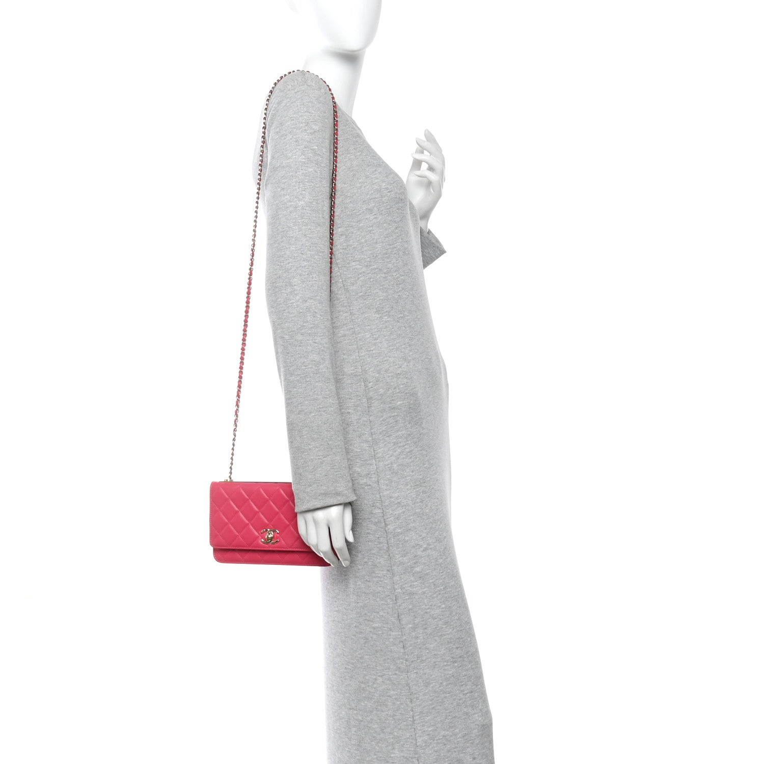 Chanel Lambskin Quilted Trendy CC Wallet On Chain WOC Dark Pink