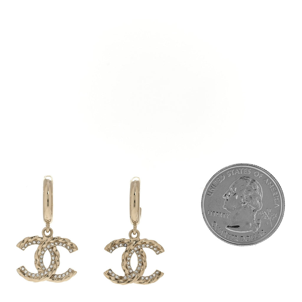 Metal Crystal CC Hoop Drop Earrings Gold