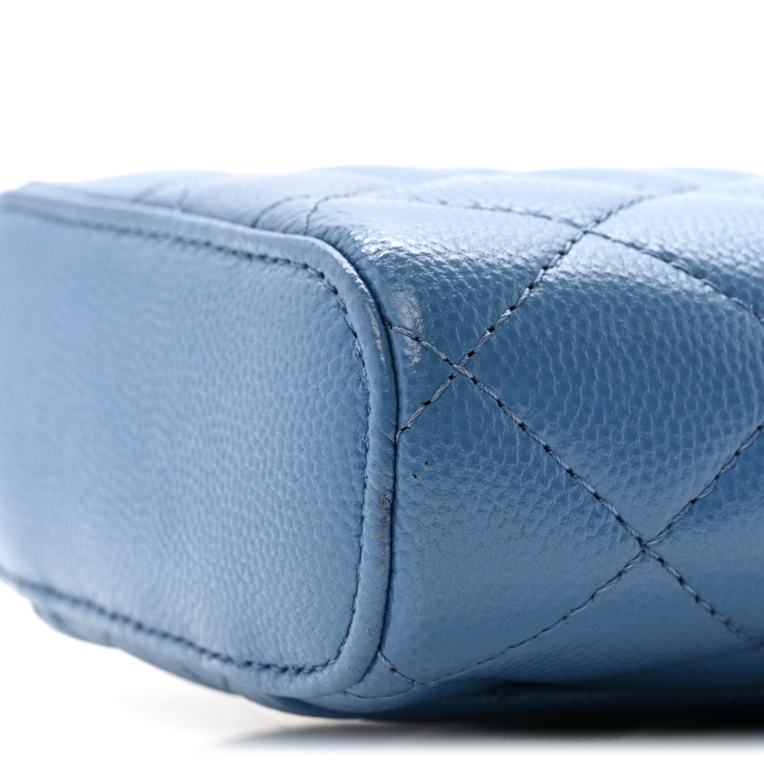 Chanel Caviar Quilted Phone Holder With Chain Blue