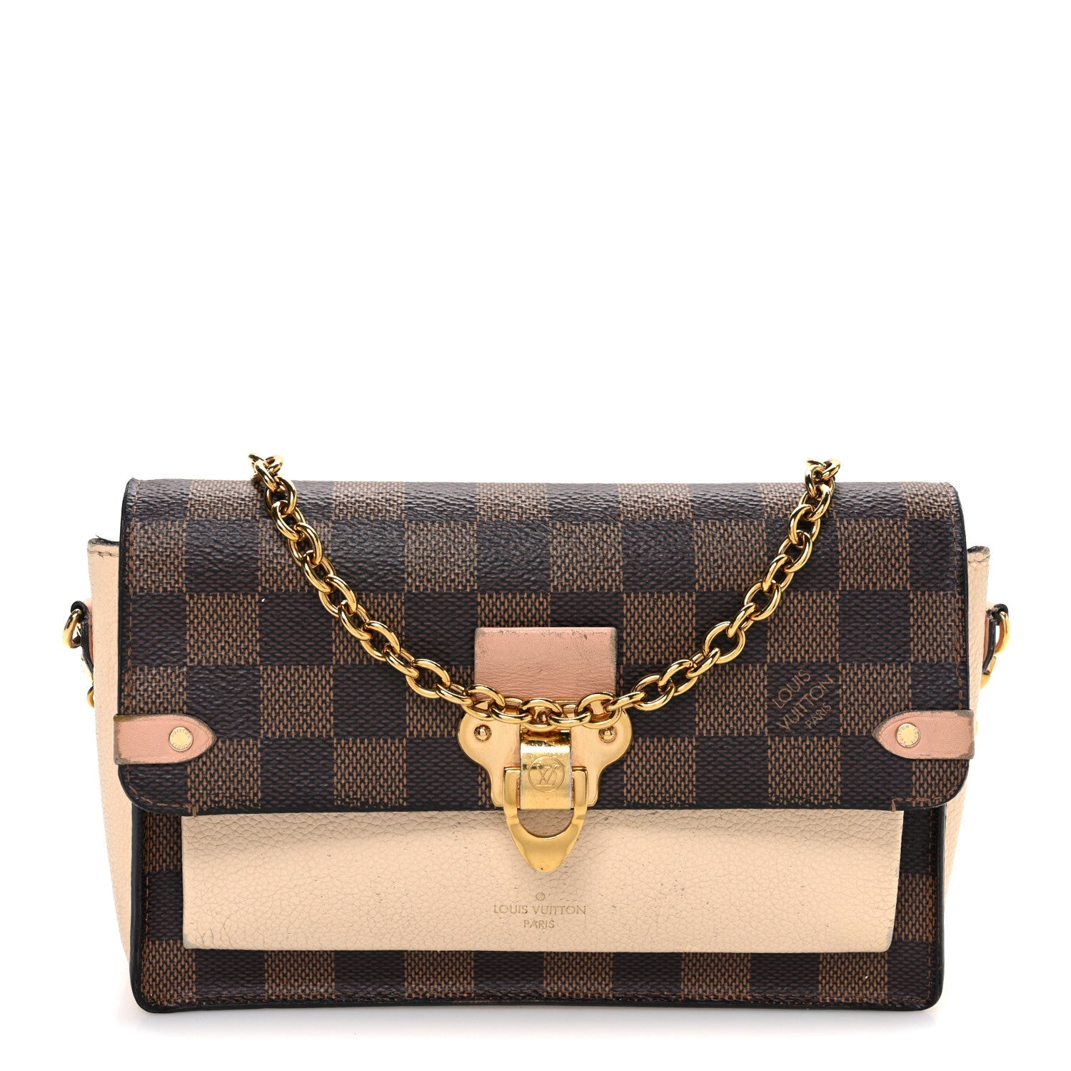 Louis Vuitton Damier Ebene Vavin Chain Wallet Creme