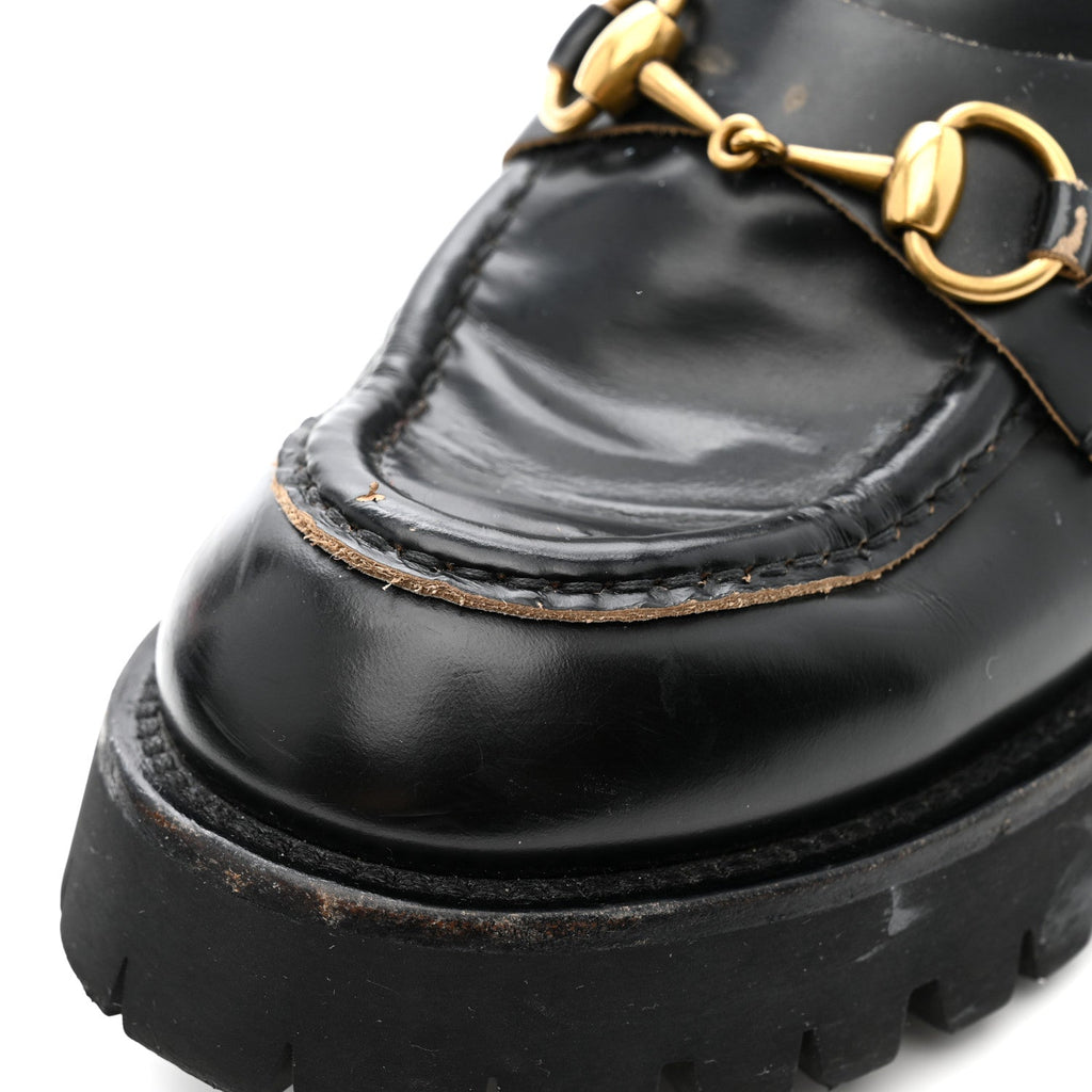 Gucci Cordovan Lux Womens Harald Horsebit 25mm Platform Loafers 38.5 Black